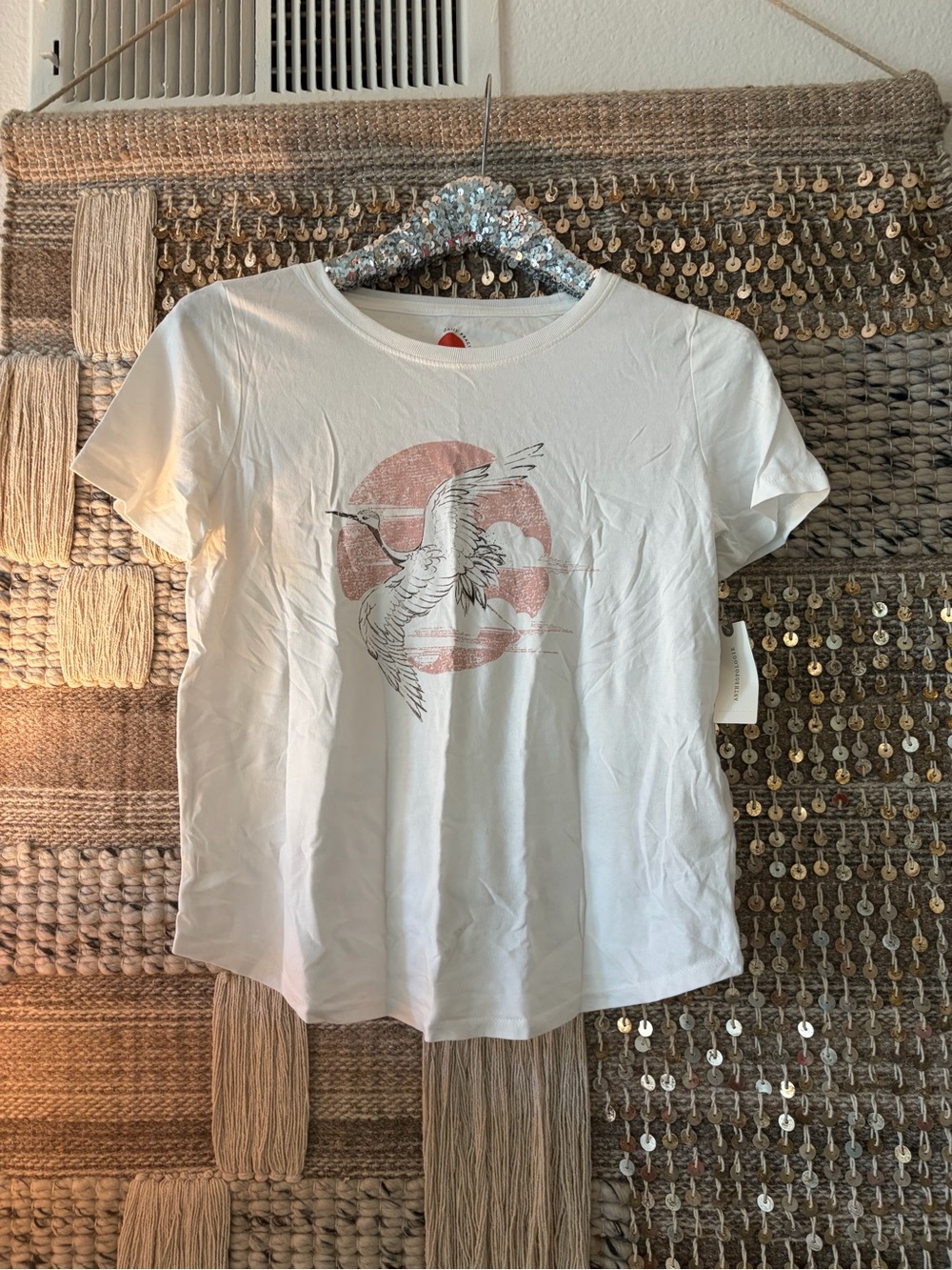 🐦 NWT Anthropologie Daily Practice white crane tee sz XS